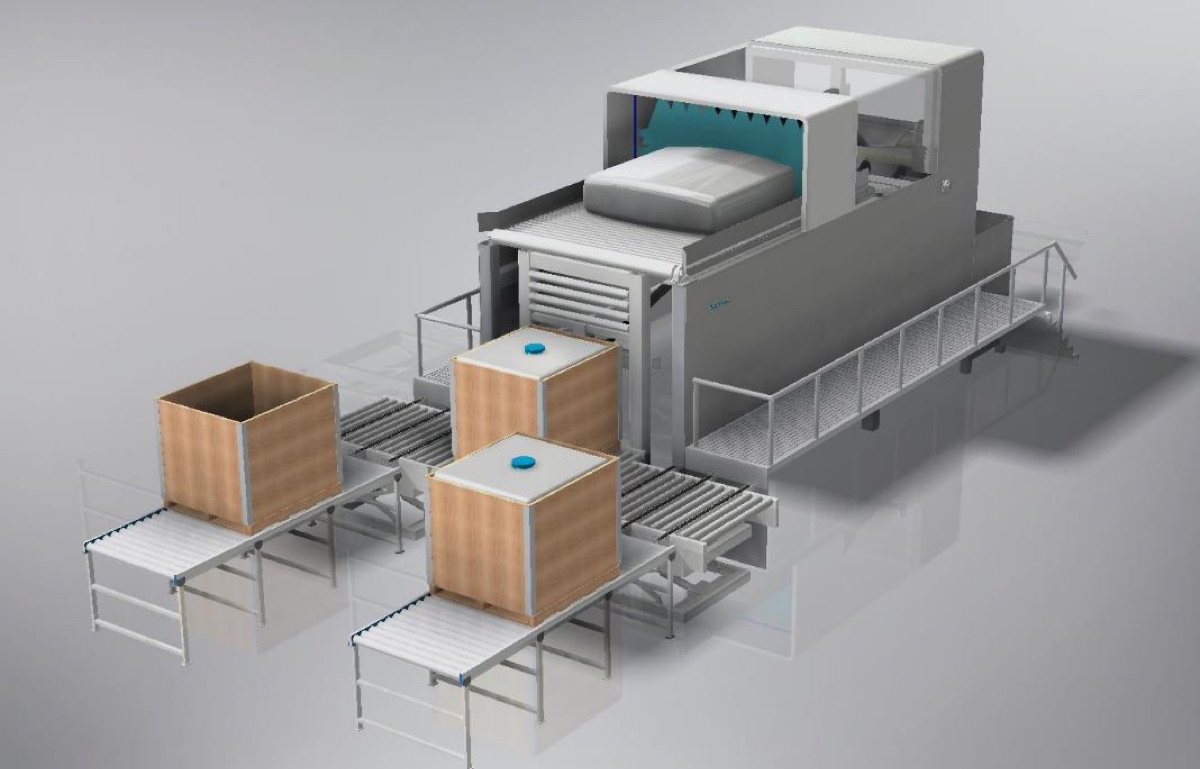 Máquina de vaciado de bidones con transportadores de rodillos